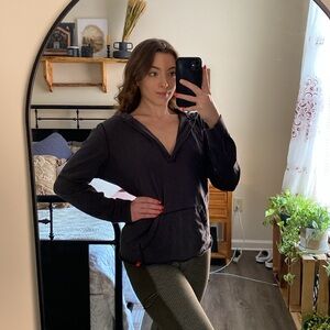 The North Face Black Deep V Cut Neckline Hoodie with Kangaroo Pocket — Womens XL